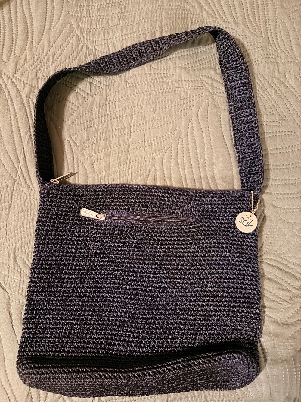 The Sak Navy Crochet Crossbody Purse with Gold Charm